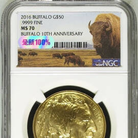 2016美国高浮雕水牛野牛金币1盎司9999纯金NGC发行十周年特殊标志