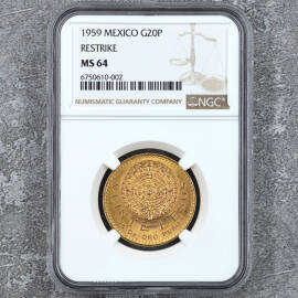 1959年墨西哥鹰洋玛雅文化20比索金币