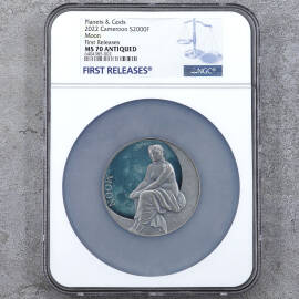 2022年喀麦隆2盎司月亮女神塞勒涅高浮雕仿古银币