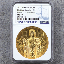 2023年乍得2盎司灵山大佛镀金银币(霜佛版)