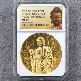 2023年乍得2盎司灵山大佛镀金银币(霜佛版)