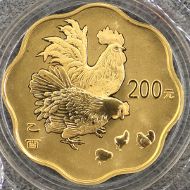 2005年1/2盎司梅花形生肖鸡金币