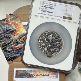 2024年乍得5盎司九龙戏珠中国龙银币008号NGC70