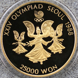 1987年韩国1/2盎司汉城奥运会扇舞精制金币