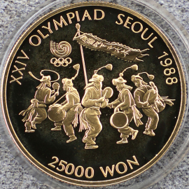 1986年韩国1/2盎司汉城奥运会民族舞蹈精制金币