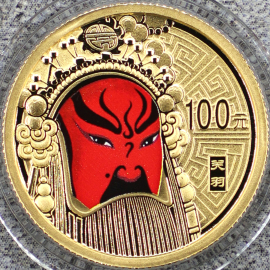 2011年1/4盎司京剧脸谱第2组关羽彩金币