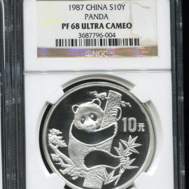 1987年1盎司熊猫金币发行5周年银币